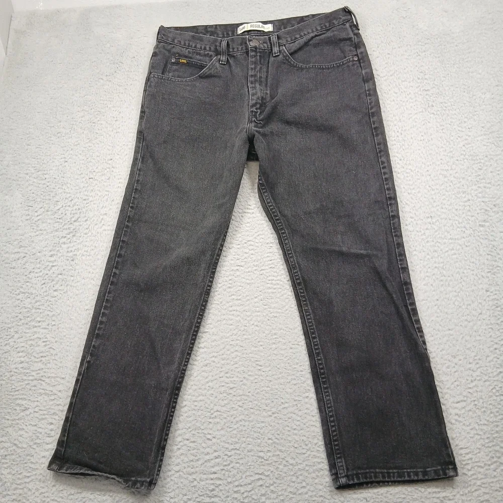 Lee Regular Fit Jeans Men's‎ 36x29 Black/Gray Denim Made in Mexico USA Fabric